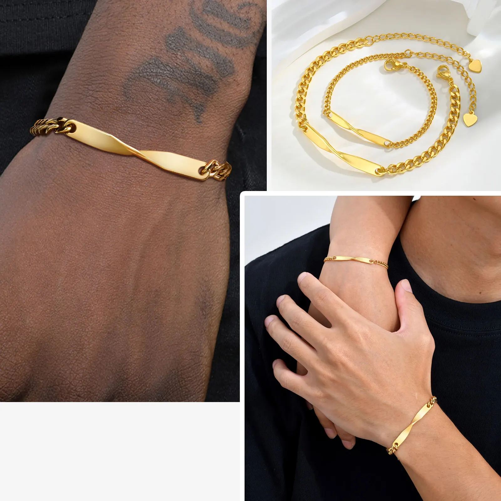 Chic Grinding Chain Mobius Bracelet for Women Men,Stainless Steel Couple Bracelets,Trendy Jewelry Gift for Lover