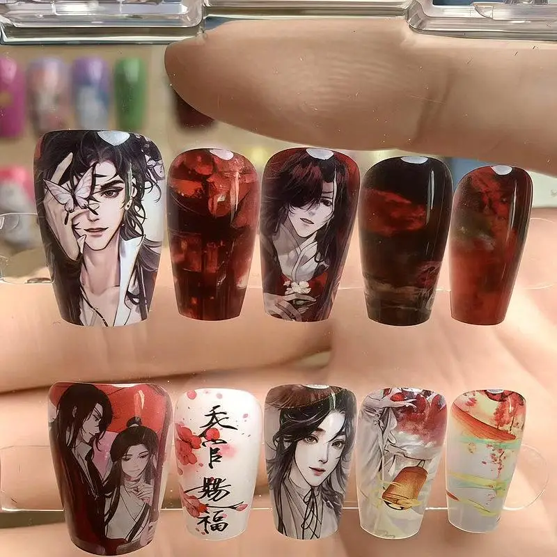 

Накладные ногти Micizi Anime Press On Nails Heaven Official Blessing, готовые к использованию, длинные, для ежедневного маникюра, для женщин.