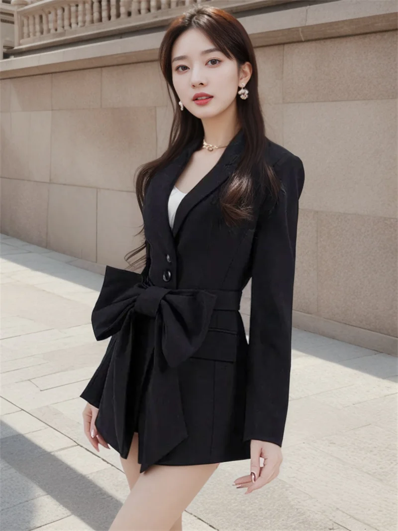 2025年春新作 ヘップバーン風 取り外し可能な蝶ネクタイスーツ ファッション 韓国ドラマ風 ドレスアップ ミスキュートスーツ
