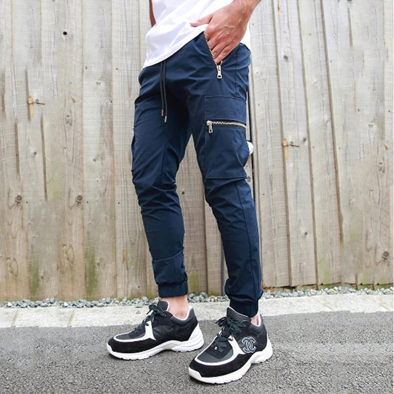 New Men\'s Sweatpants Trend Sports Leisure Zipper Multi-Pocket Trousers Micro Stretch Fashion Social Party Cargo Pants