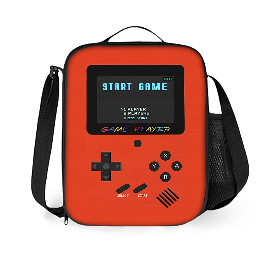 Games Console Large Capacity Shoulder Strap Insulated Lunch Bag For Boys/Girls Children Best Gifts 2D Flat Cartoon Lunch Box Bag