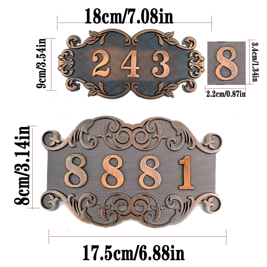 3-4 digit imitation metal ABS door number plate residential building household door number 0-9 digital room number plate