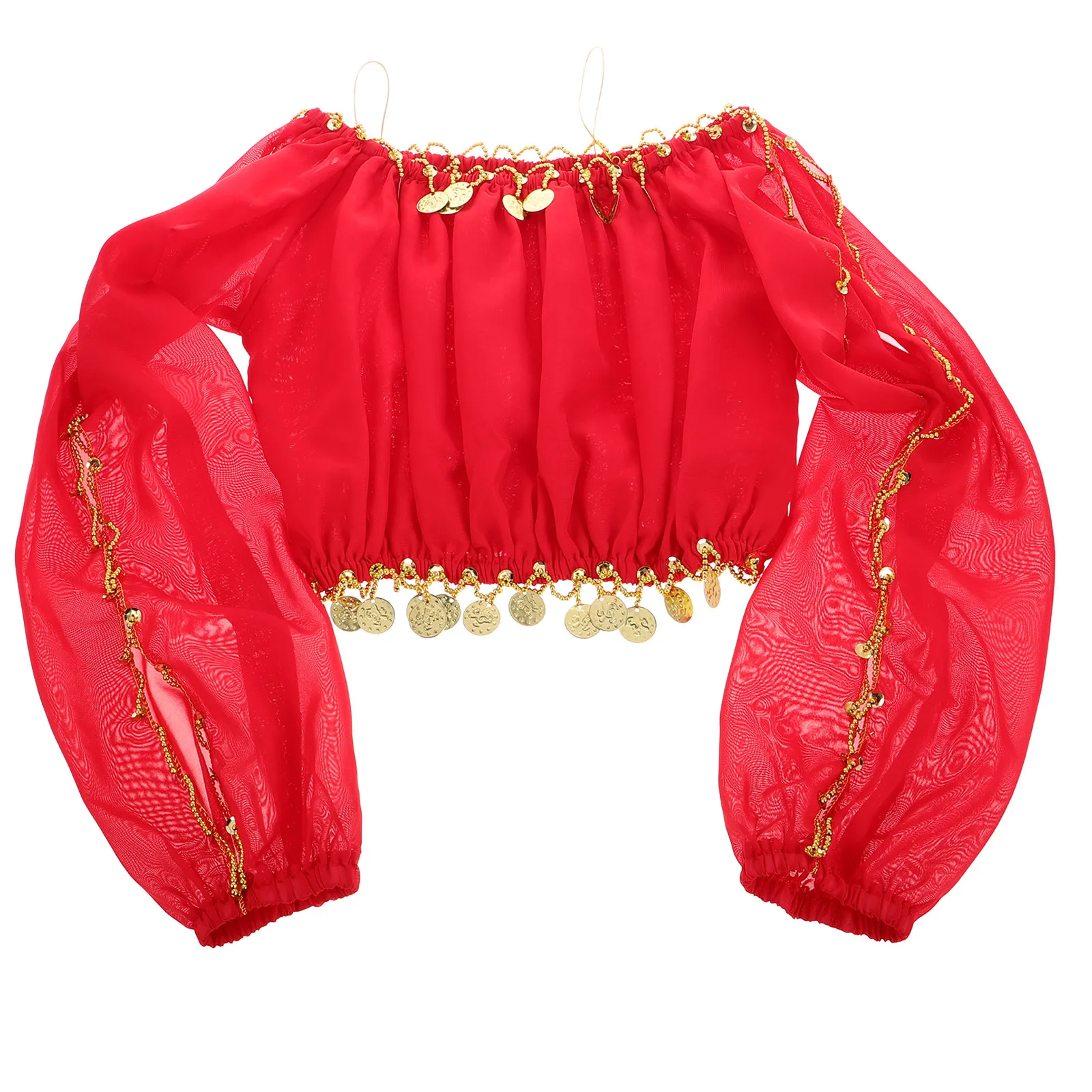 여성용 벨리댄스 상의, 스타일리시한 오프숄더 디자인, 가볍고 통기성 좋은 원단, 댄스 연습 및 무대 공연에 이상적