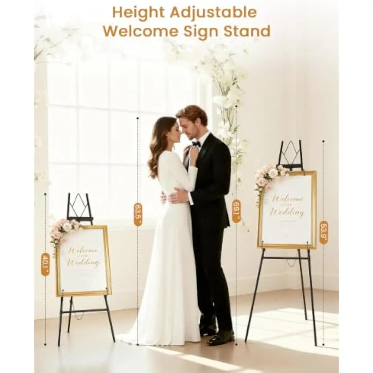 Black Adjustable Iron Easel Stand 40.1 or 53.9 Inches Tall Triangular Steel Frame Stable Display Support for Wedding Signs Paint