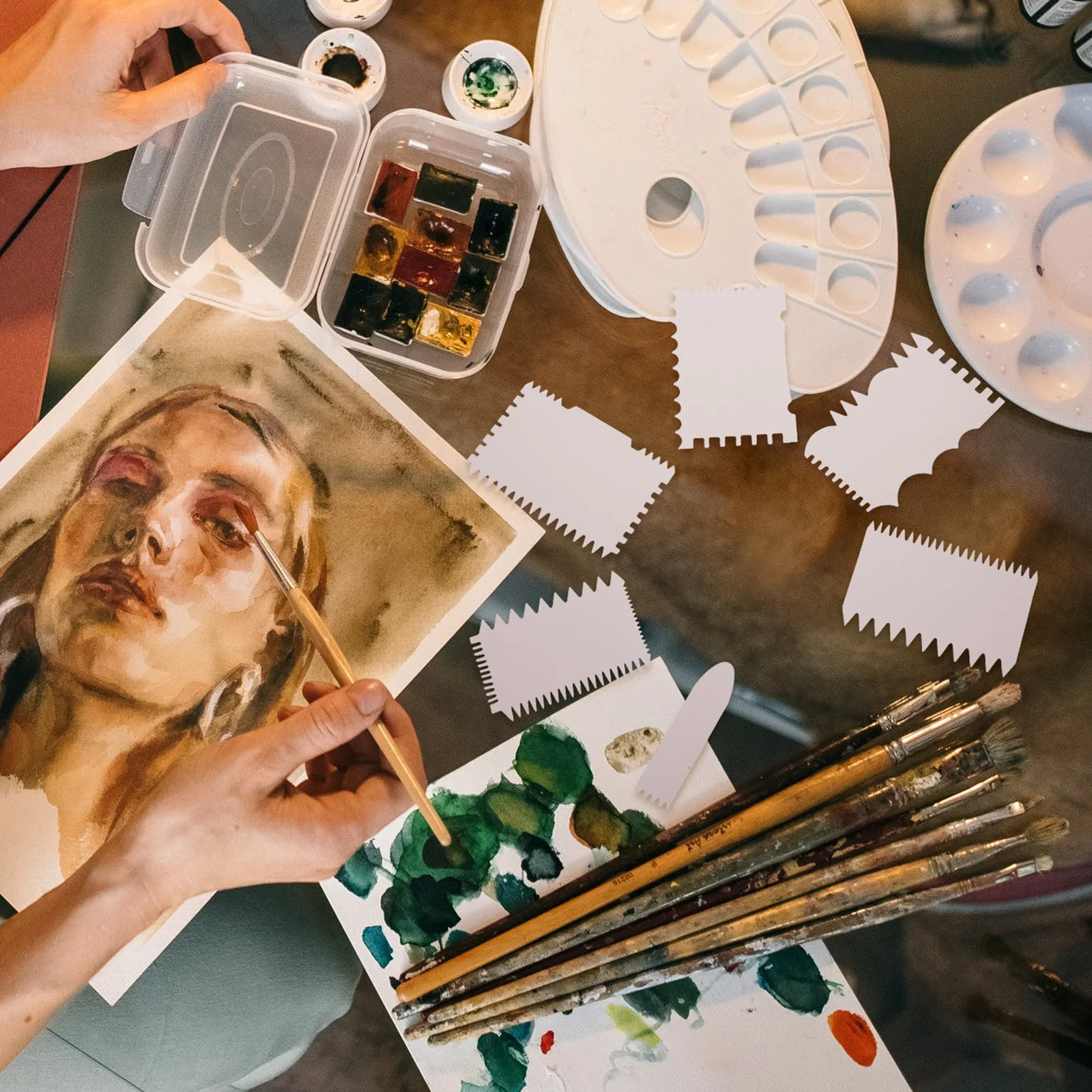 

7Pcs Acrylic Painting Scrapers Portable DIY Drawing Tools Durable Lightweight for Kids Artistic Crafts and Masterpiece