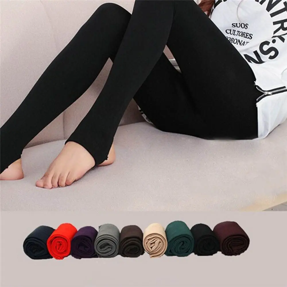 Women\'s Autumn Winter Thick Warm Legging Trample Feet Leggings Female Solid Color Leggings Brushed Lining Stretch Fleece Pants