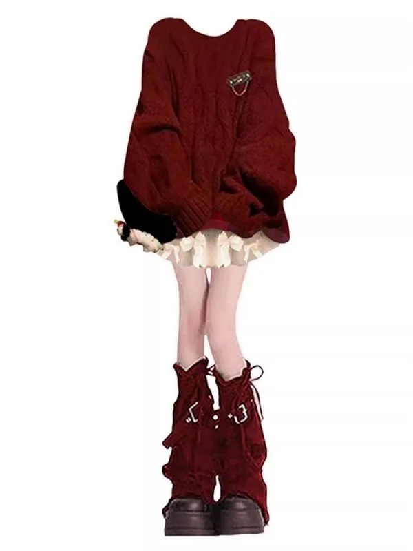 

Loose Fit Knitted Sweater Men's Winter Casual Sle Red Twist Hoodie ex Autumn Winter Comfortable Long Sve round Ne ...