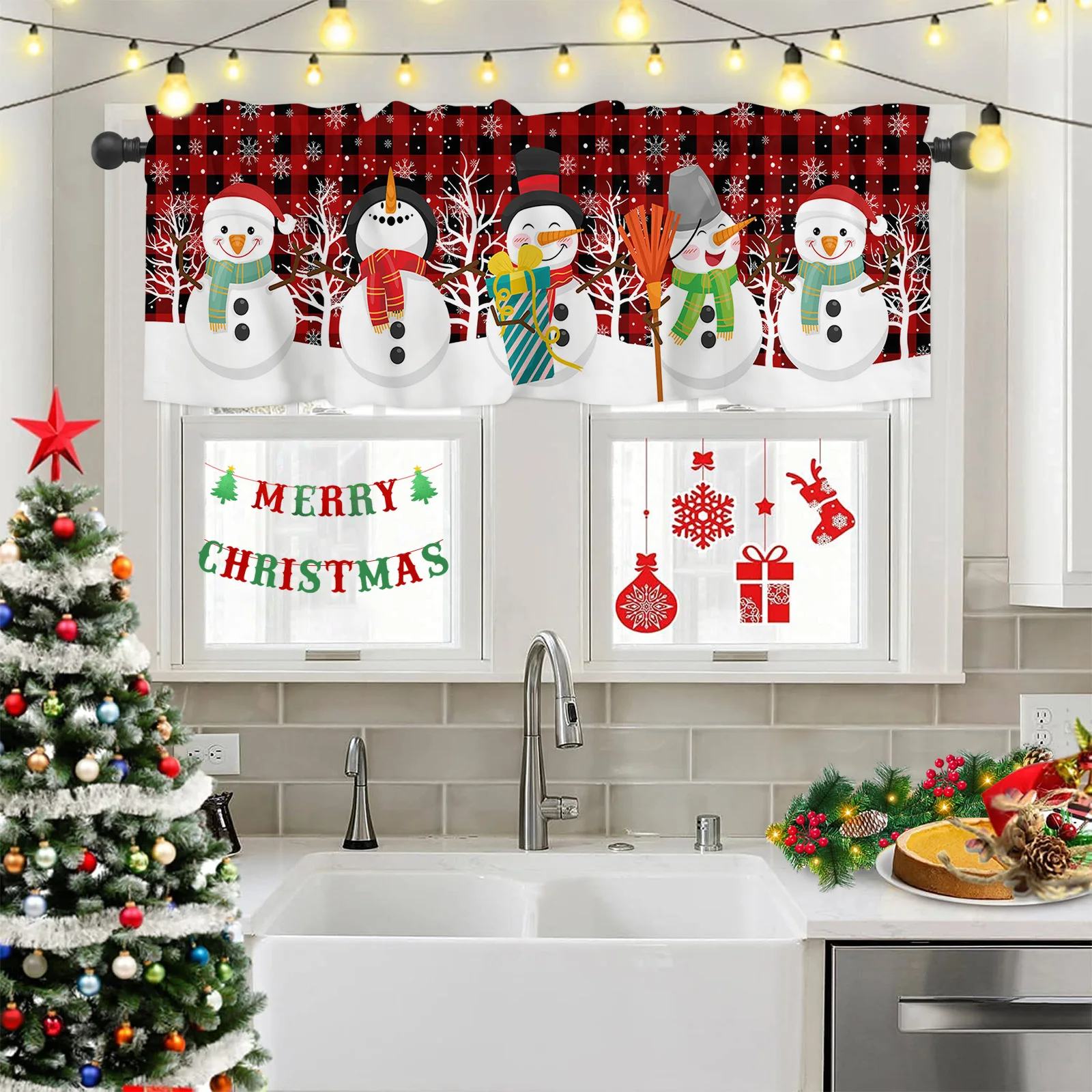 ZEDLIYU Valances for Windows Kitchen bedroom Living Room Small Window Valance Christmas Snowman Xmas ,Short curtain 54 x 18 Inch