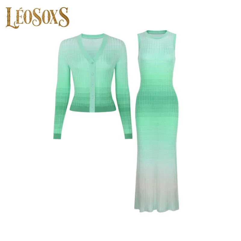 

LEOSOXS Высокое качество, осеннее новое модное эластичное вязаное платье радужного цвета без рукавов на подтяжках, облегающее женское короткое платье