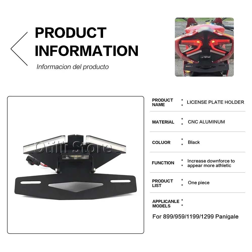 Motorcycle Tail Tidy Fender Eliminator License Plate Holder With LED Light For Ducati 899 959 1199 1299 Panigale Accessories