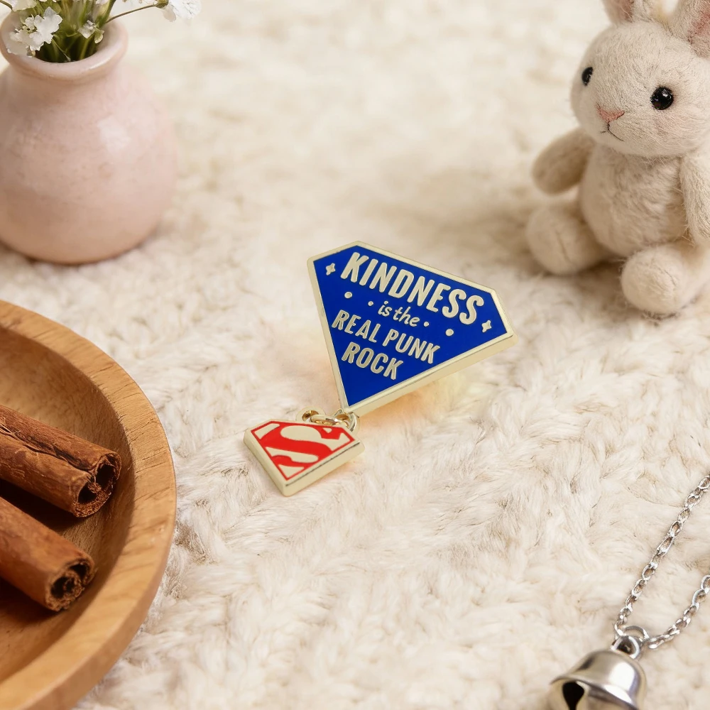 Kindness is the Real Punk Rock Enamel Pin Blue Diamond Brooch with S Shield Logo Dangle Badge Jewelry Gift for Friends Backpack view 5