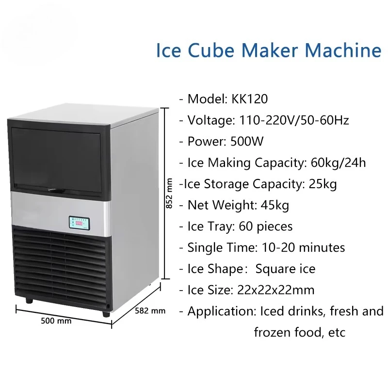Ice Maker Machine 60kg Automatic Commercial Home Countertop Ice Cube Block Makers Ice Making Machine for Business Price Sale