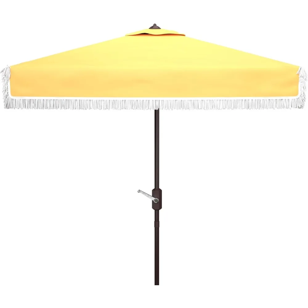 Outdoor Collection Milan Yellow Fringe Square Crank Auto Tilt Umbrella for Backyard, Patio, Deck, Poolside