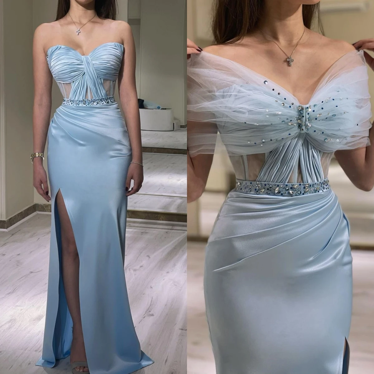 

Sweetheart Neckline Women's Evening Dress 2023 Beads Sleeveless Mermaid Side Slit Formal Occasion Dress 2-piece Prom Dresses