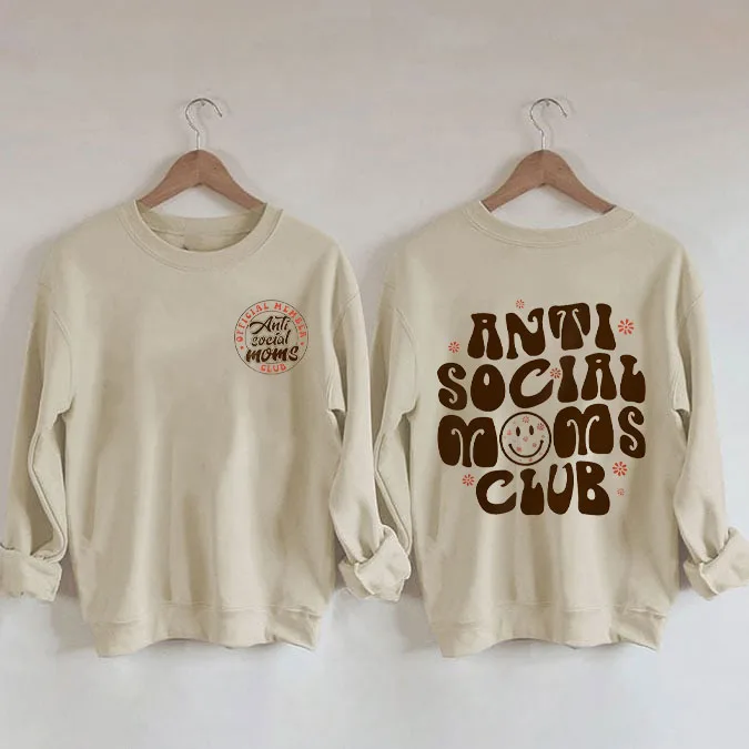 

Rheaclots Anti Social Moms Club Print Women's Cotton Female Cute Long Sleeves Sweatshirt