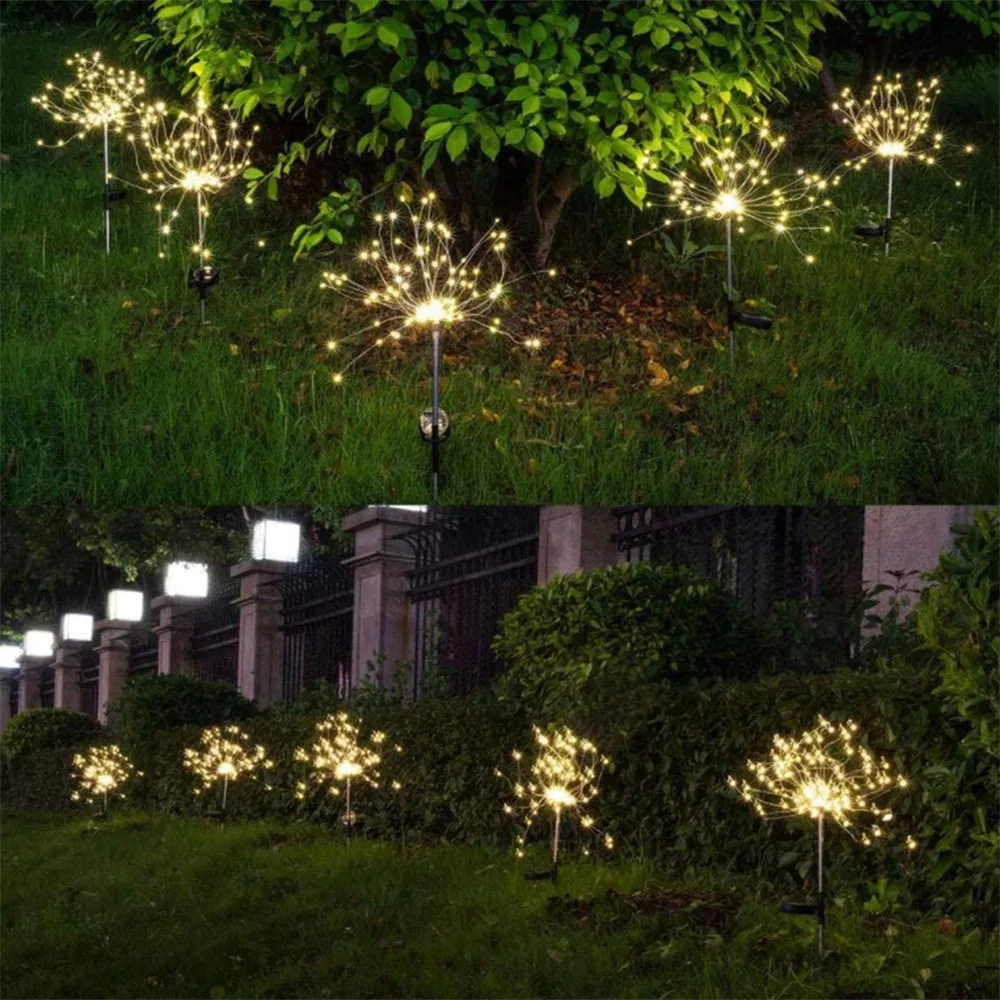 90/120/150LED Solar Light Outdoor Grass Globe Dandelion Waterproof Flash String Lamps Lawn Firework Lamp Garden Christmas Decor