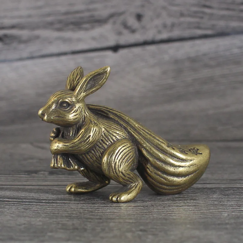 Brass Metal Handicrafts Rabbit Decorative Figurines Desk Decoration Cute Zodiac Lucky Rabbit  Home Decor Accessories Miniatures