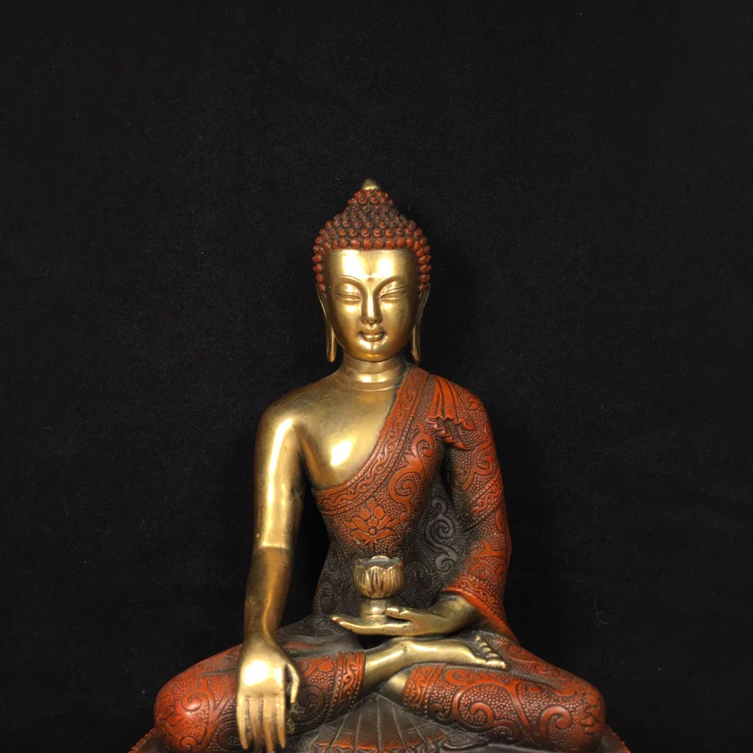 23cm Antique Tibetan Biography Gilded True Gold Buddha Statue of Shakyamuni