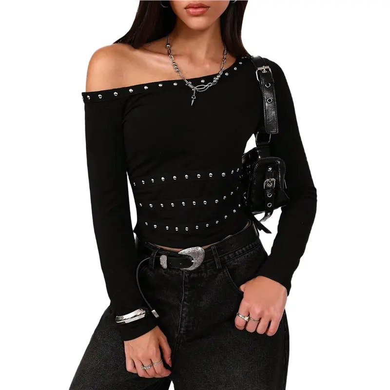 

Женская повседневная укороченная блузка CYL с длинным рукавом, вырезом-лодочкой и открытыми плечами, облегающая, для выхода в свет, в стиле Y2K