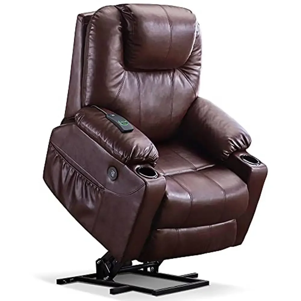 Electric Power Lift Recliner Chair Sofa Massage Heat Elderly 3 Positions 2 Side Pockets Cup Holders USB Ports Durable Upholstery