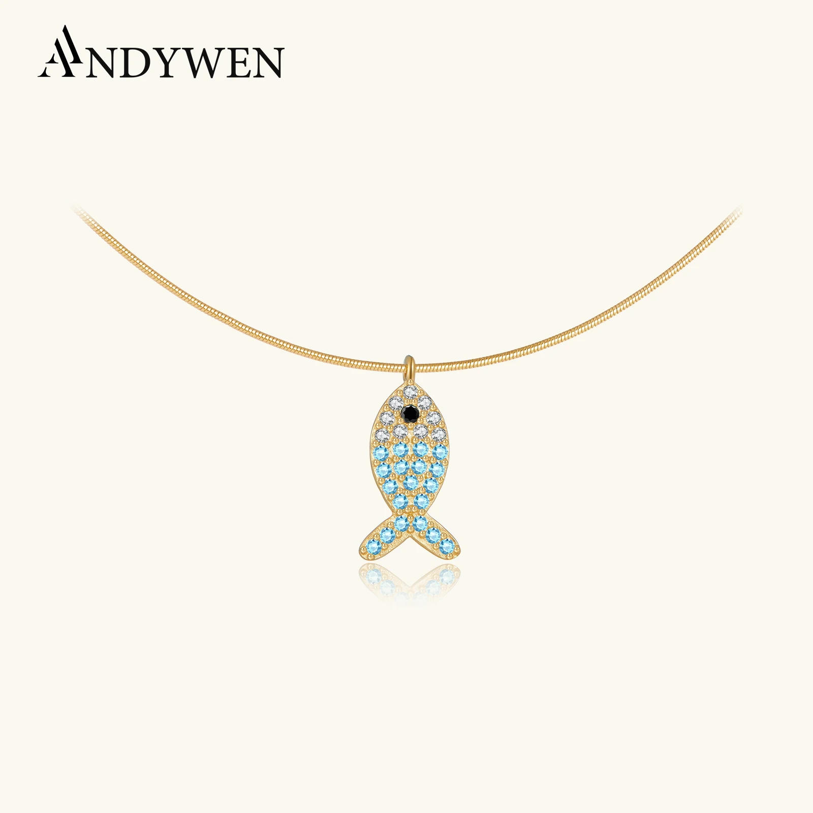 

Ожерелье ANDYWEN из стерлингового серебра 925 пробы с черным аквамарином и цирконом, роскошная изящная цепочка для женщин, элегантная повседневная одежда