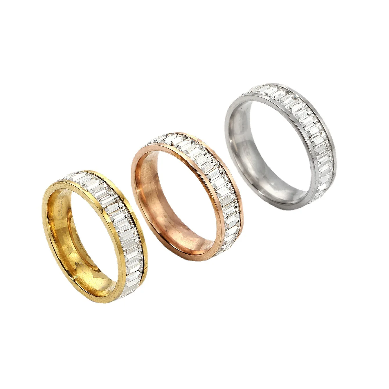 Stainless Steel Clear Square Shinny Zircon Ring for Women PVD Gold Plated Jewelry