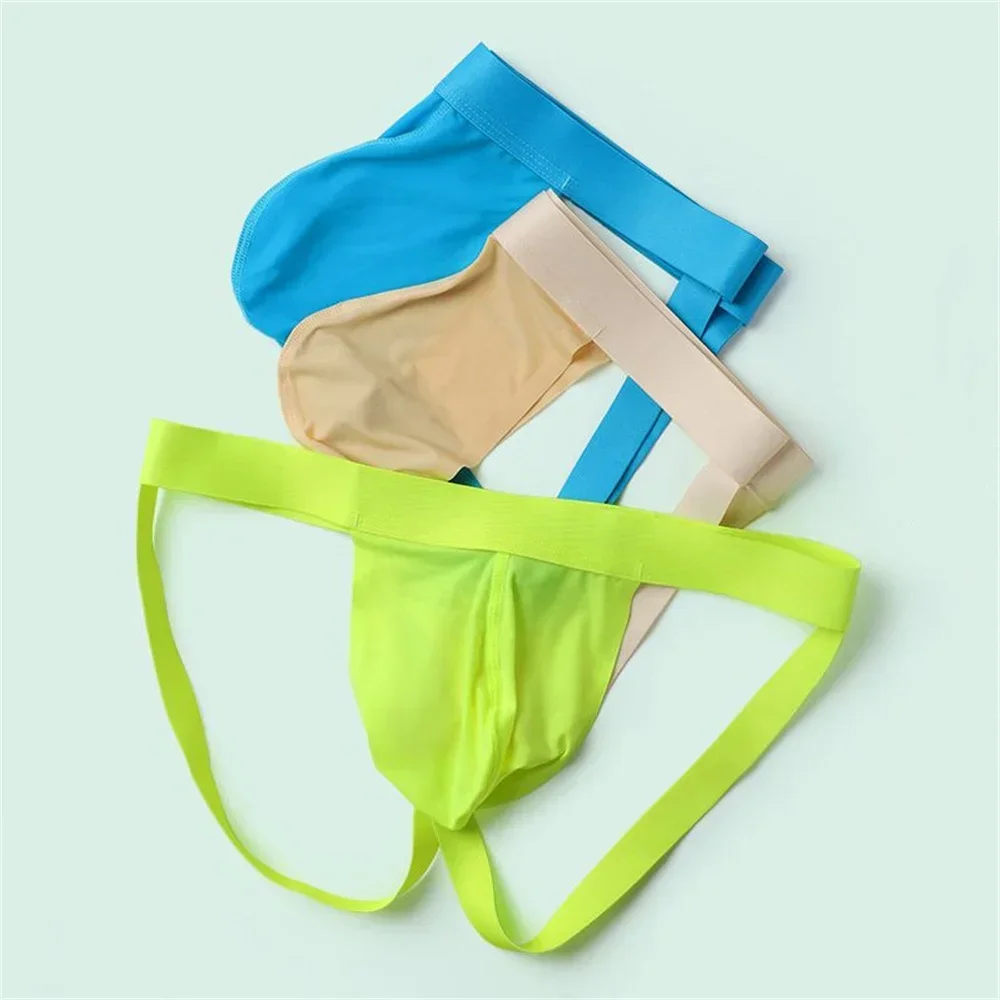 

Men's Pouch Thong Underwear Low Waist Sexy Ice Silk G-String Jockstraps Breathable Nylon Seamless Underpants Comfort Enhancer