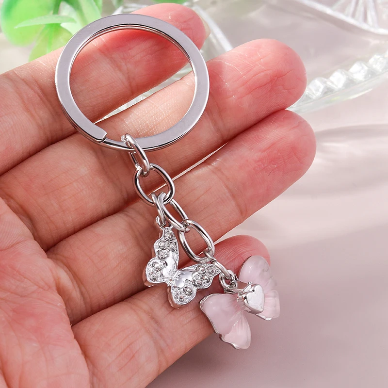 Fashion Crystal Butterfly Bowknot Keychains for Car Key Festival Gifts for Women Girls Handbag Pendants Keyrings DIY Accessories