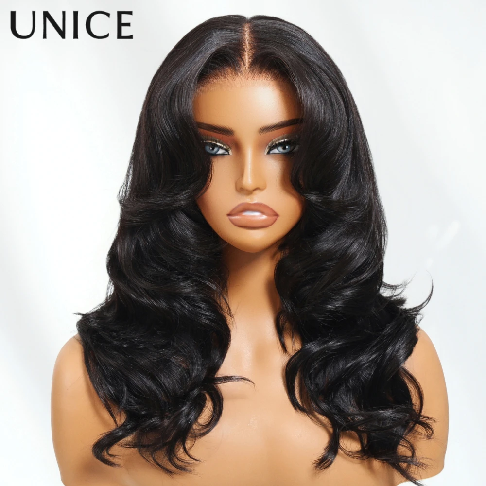 UNice Body Wave Wig With Layers 7x5 Lace Pre Cut Pre Bleached Glueless Wig Human Hair Drawstring Cap Wig 180% Density