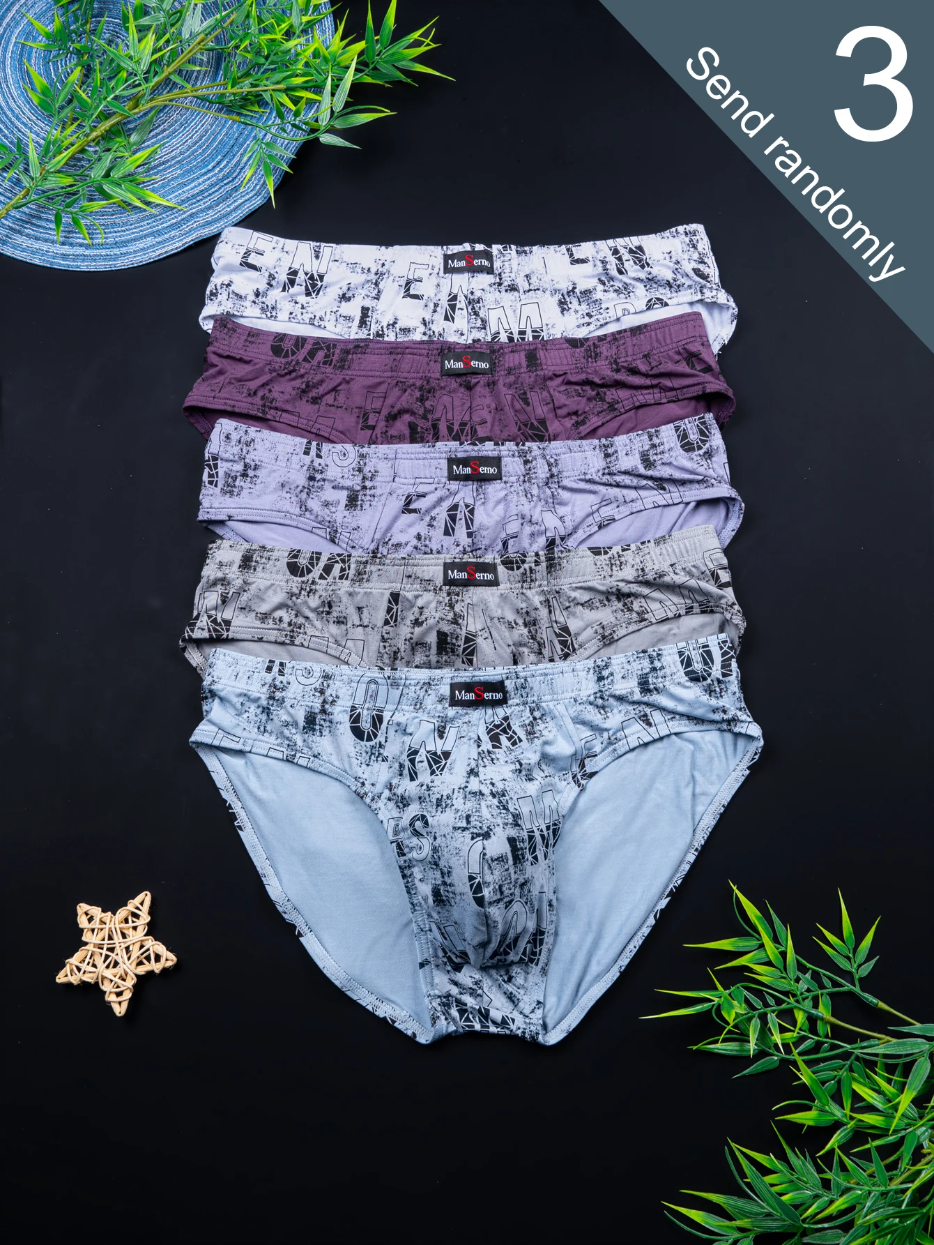 

[Men's Briefs] 3-Pack of Men's New Style Random Print Bamboo Fiber Briefs, Casual and Fashionable, Breathable and Comfortable, Suitable for All Seasons, Perfect for Daily Wear, Soft and Close-Fitting Men's Underwear