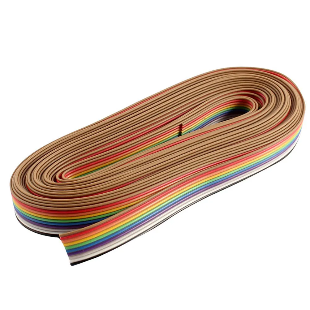 2 Rolls 10 Rainbow Idc Ribbon Cable Professional Flat Flexible Ribbon Jumper Cable Durable for Internal Computer Wiring 5m Each