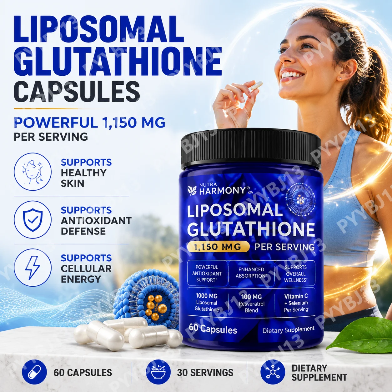 Acentialabs Ultra High Absorption Liposomal Glutathione Capsules, Resveratrol Vitamin C Selenium for Skin, Antioxidant Defense