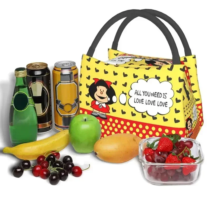 Mafalda Quotes Insulated Lunch Bag for Women Portable Cartoon Quino Thermal Cooler Lunch Box Beach Camping Travel