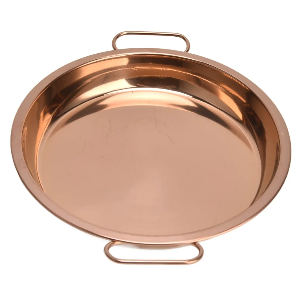 304 Stainless Steel Dinner Plate Round Design Rose Golden Dessert Salad Plate Exquisite Craftsmanship with Handle