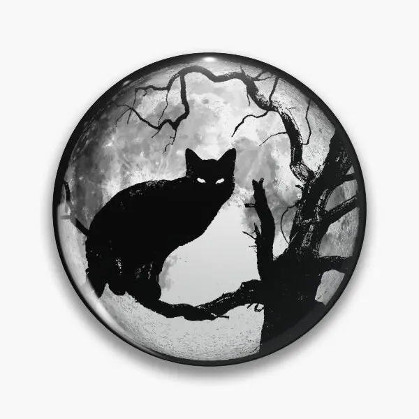 Creepy Black Cat In Dead Tree Under Moon  Soft Button Pin Women Collar Metal Clothes Cartoon Badge Jewelry Fashion Hat Lapel Pin