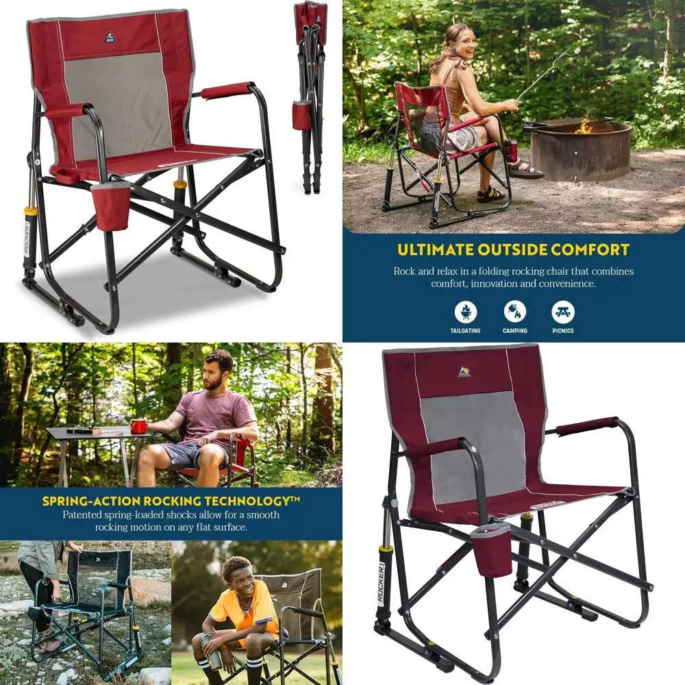 

Portable Folding Rocking Chair - Cinnamon, with Sturdy Armrests, Drink Holder, and Cushioned Backrest