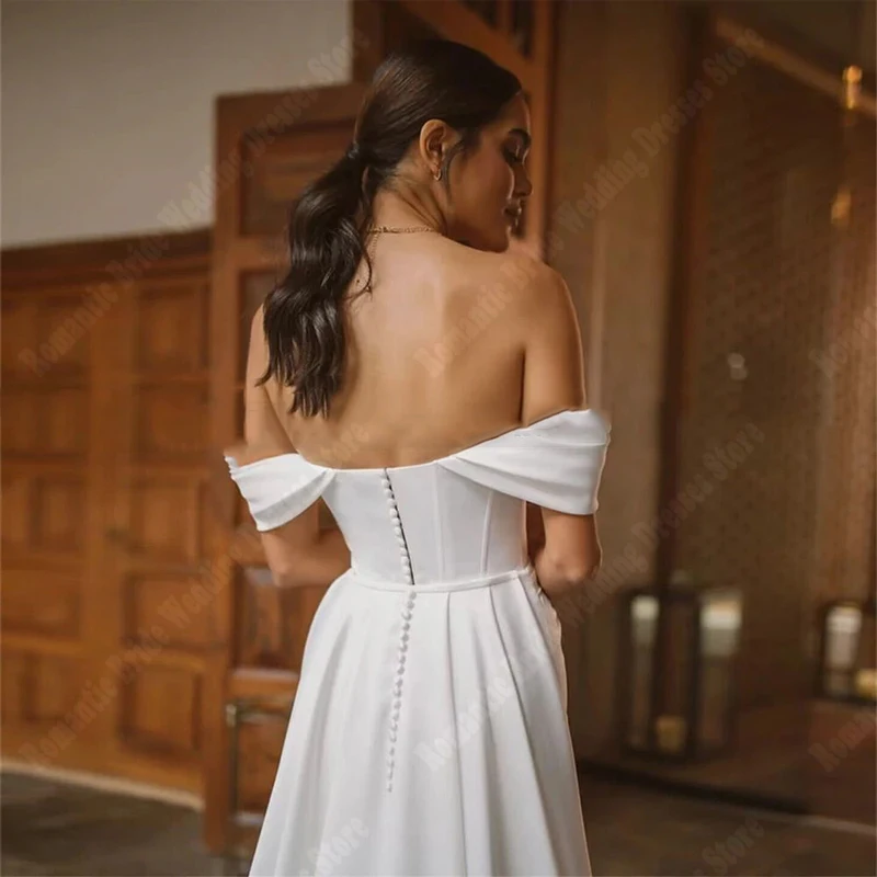 Illusion Off The Shoulder Princess Wedding Dresses Sexy Deep V Satin Surface Bridal Gowns Mopping Length Woman Vestidos De Novia