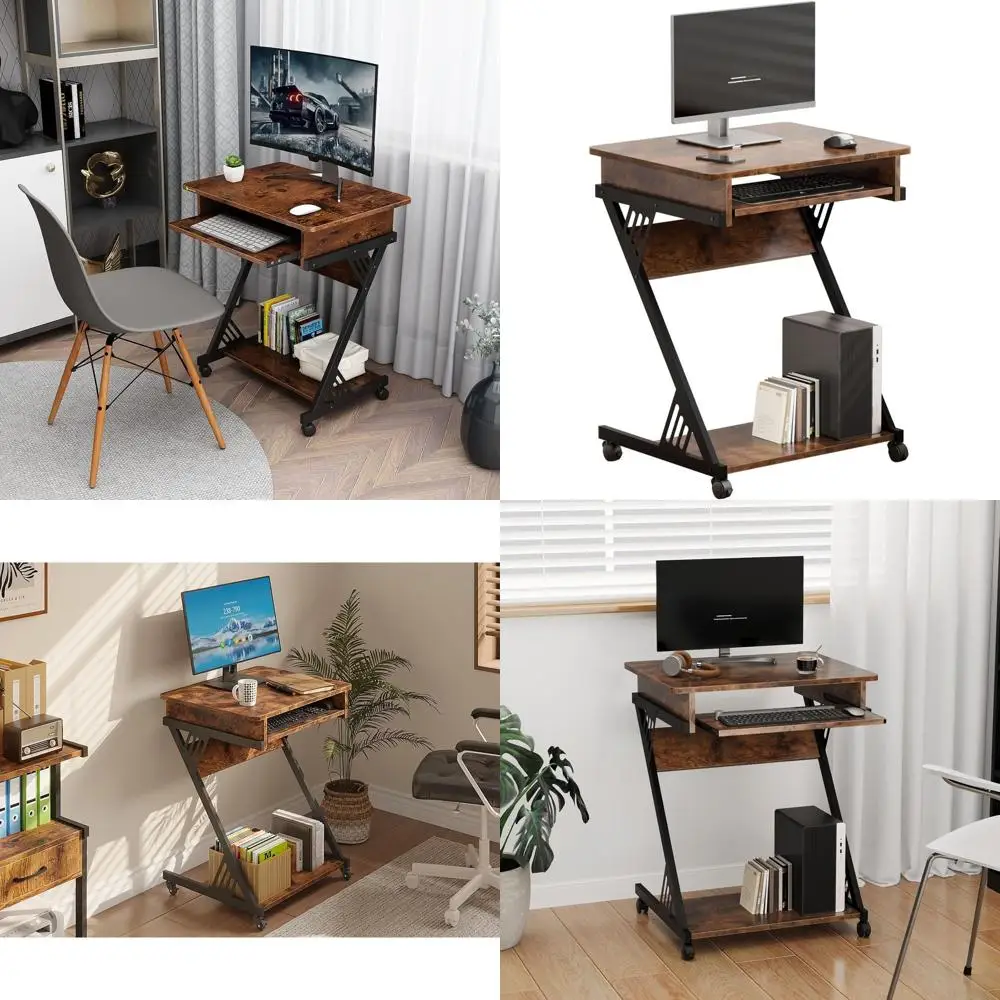 

Компактный двухуровневый стол с выдвижной полкой для клавиатуры для домашнего офиса, передвижной рабочий стол для ноутбука 23,6 дюйма для небольших помещений