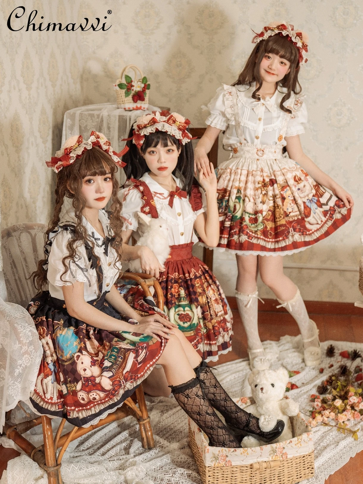 Original Lolita Cartoon Printed SK Skirt Girly Style Cute Sweet and Loose Daily High-waist Elegant Mini Skirt Summer New