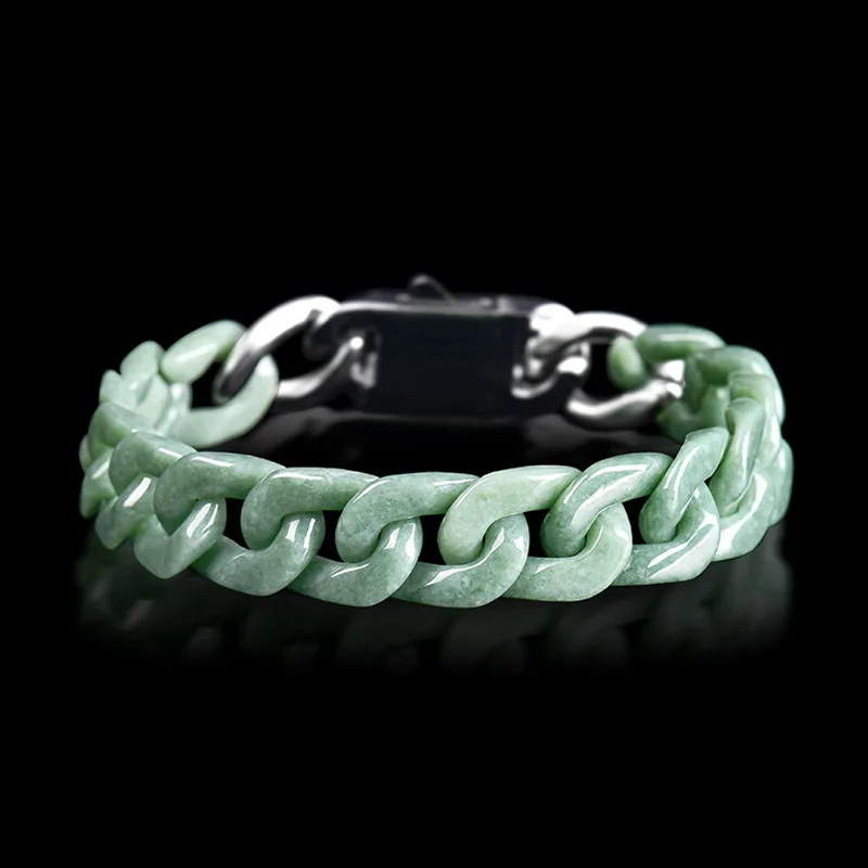 

Natural Jade Bracelet Cuba Chain Titanium Steel Bracelet For Men Couple Gift Blue Jade Green White Jade Bracelets