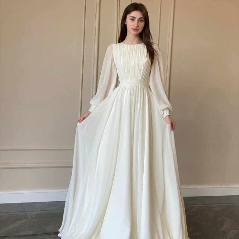 Spring New Fashionable Elegant Palace Style French White Double Layered Chiffon Grand Swing Princess Fairy Long Skirt Dress