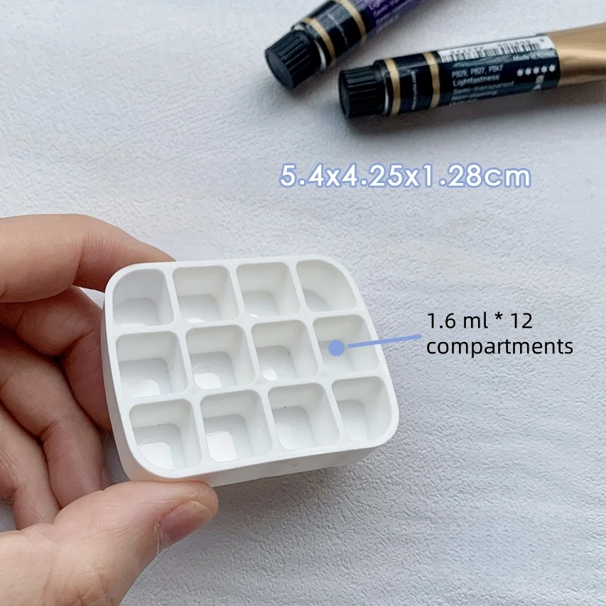 Tragbare Aquarell-Farbspenderbox, 12 Farben, mit Fach, rundes Eckfach, transparente Reise-Farbmischbox – Detail 9