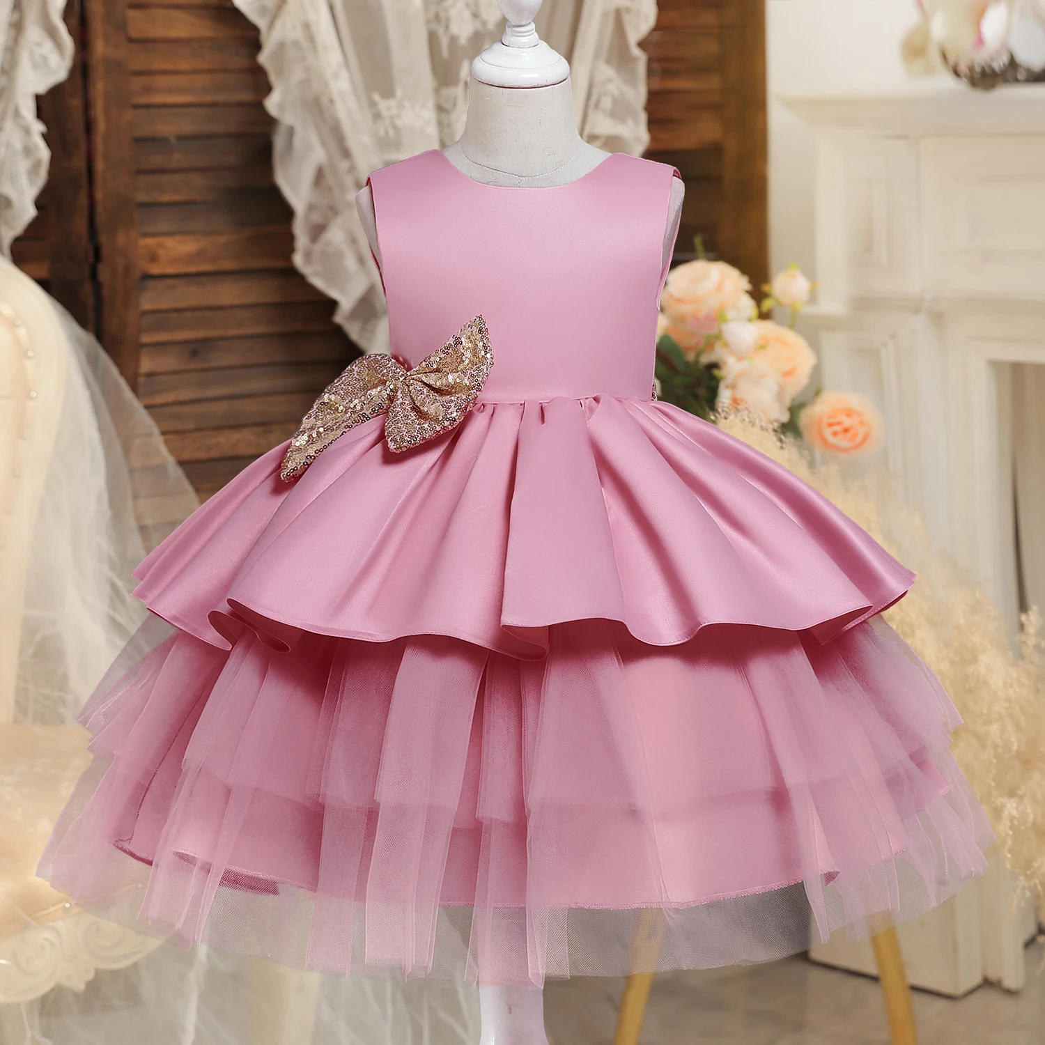 1-5Y Baby Girls Eids Gowns for Red Costumes for Children Party Clothings for Princess Birthday Wedding Prom Elegant Formal Dress