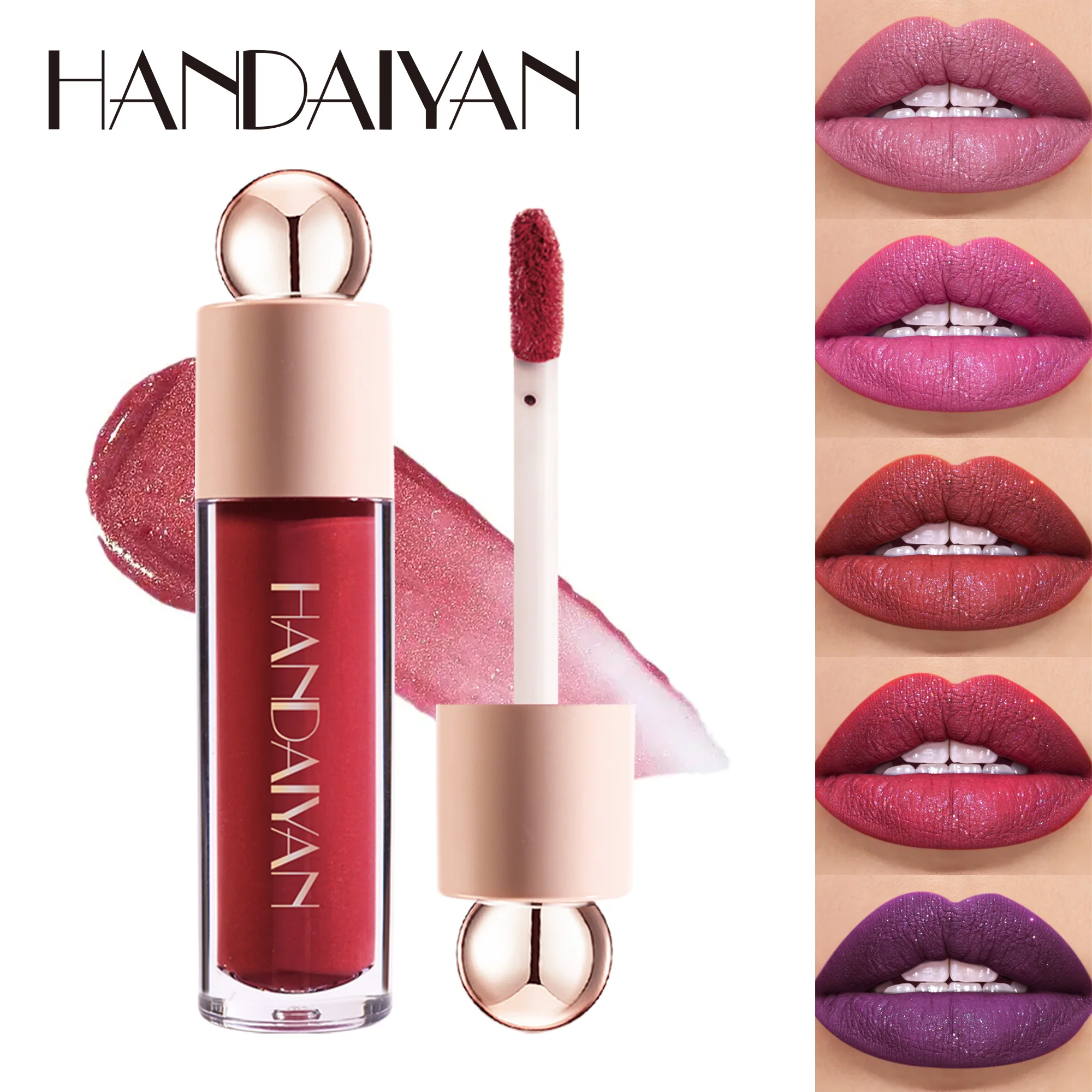 HANDAIYAN 8 Shades of Glitter Lip Gloss Metallic Natural Non-stick Cup Long-Lasting Waterproof Liquid Lipstick Party Cosmetics