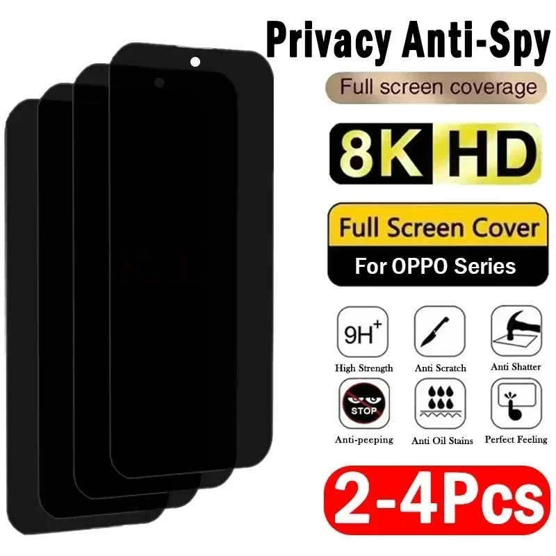 2-4Pcs Privacy Anti-spy Tempered Glass For Oppo A80 A60 A79 A59 A78 A58 A38 A18 A77 A57 A17 A77s A54 A53s Screen Protector Film
