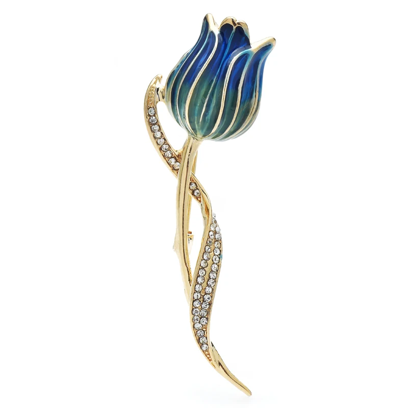Wuli&baby Beautiful Tulip Flower Brooches Pins For Women Unisex 3-color Enamel Party Office Brooches Gifts
