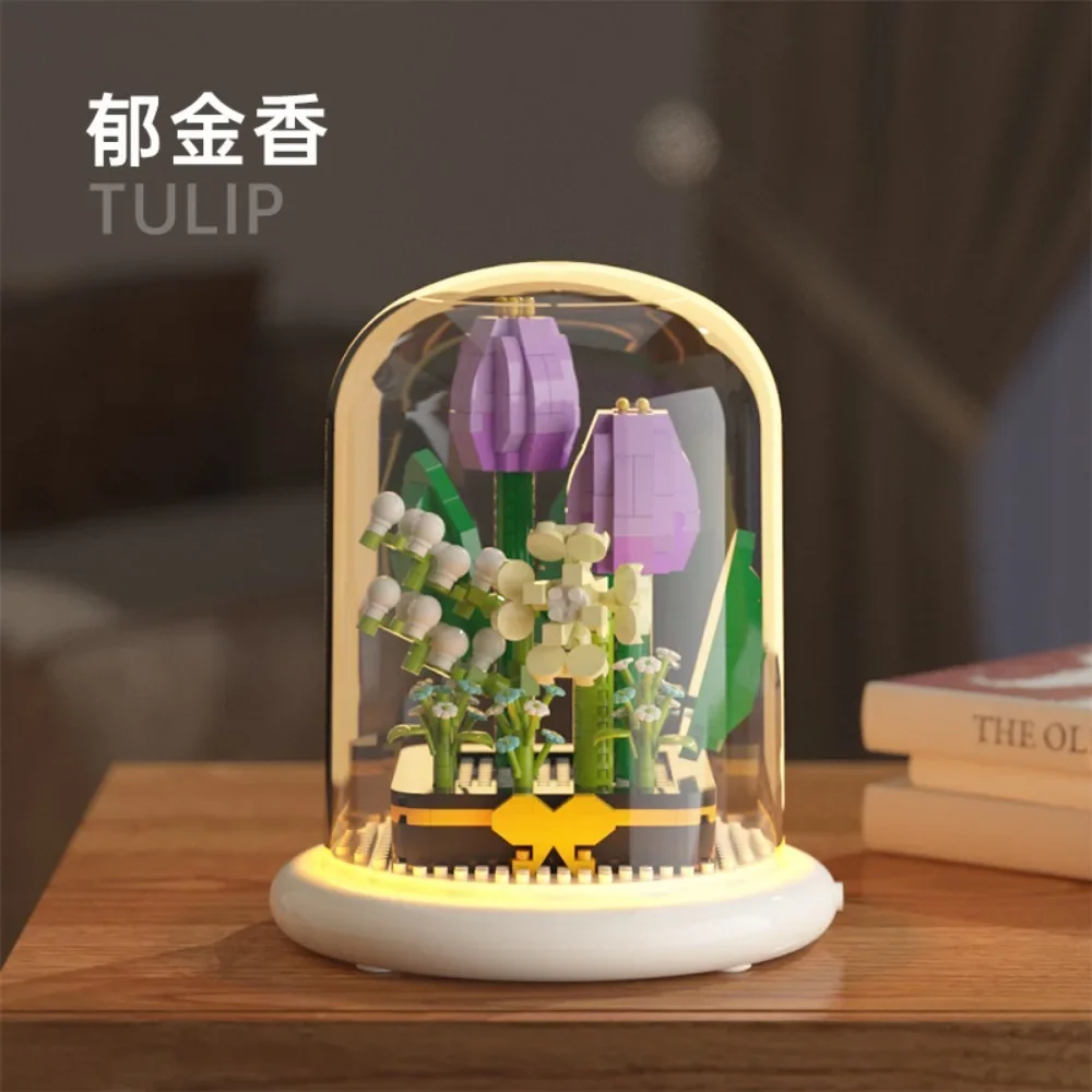 Building Block Flower Simulation Lily Lotus Kapok Jasmine Flower Puzzle Assembly Toy Decorative Ornaments Valentine's Day Gift