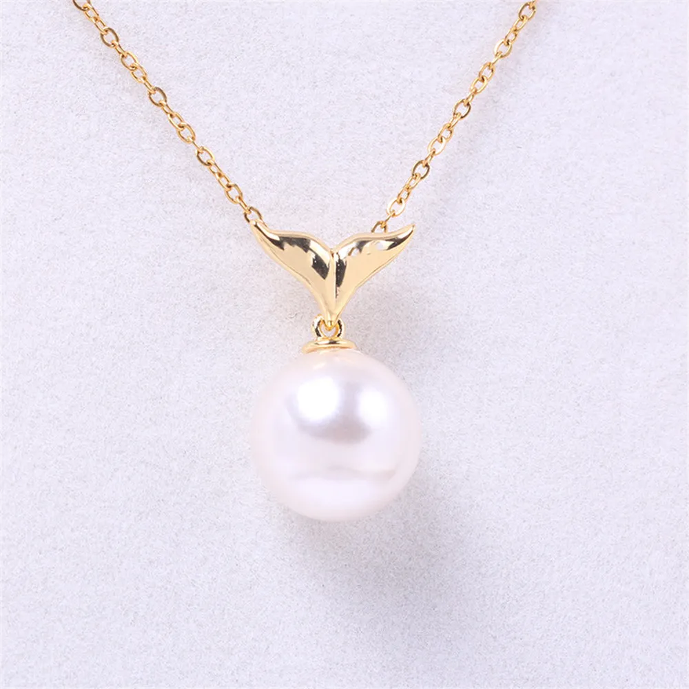 DIY Pearl Accessories with Empty Copper Plated 18K Gold Glossy Fishtail Pearl Jade Pendant Are Simple and Compact for Women