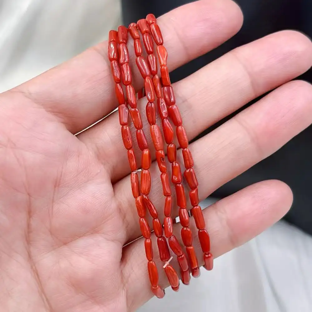 Multi Layers Vintage Red Natural Sea Bamboo Coral Woman Jewelry Wrap Elastic Bracelet 7-9inch