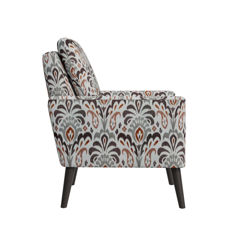 Enna Accent Arm Chair in Amber Damask Pattern with Dark Brown Solid Wood Legs For Living, Dining Rooms